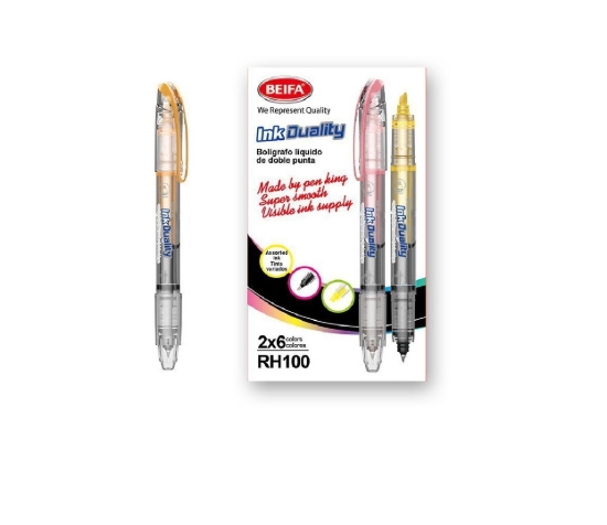 Image de Stylo double Beifa 2 en 1 – Surligneur orange + stylo à encre noire 0,5 mm, modèle RH100-12B1