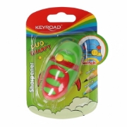 图片 Keyroad Sharpie Duo 塑料削笔器，单孔，带储屑盒和闭合按钮，1个卡装，多种颜色，型号 KR971605