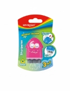 图片 Keyroad Rocky Dooky 塑料削笔器，单孔，3合1，带储屑盒、橡皮和清洁刷，1个卡装，多种颜色，型号 KR972031