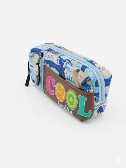 Bild von Stoff-Federmäppchen, mehrfarbig, 2 Reißverschlüsse, 3 Fächer