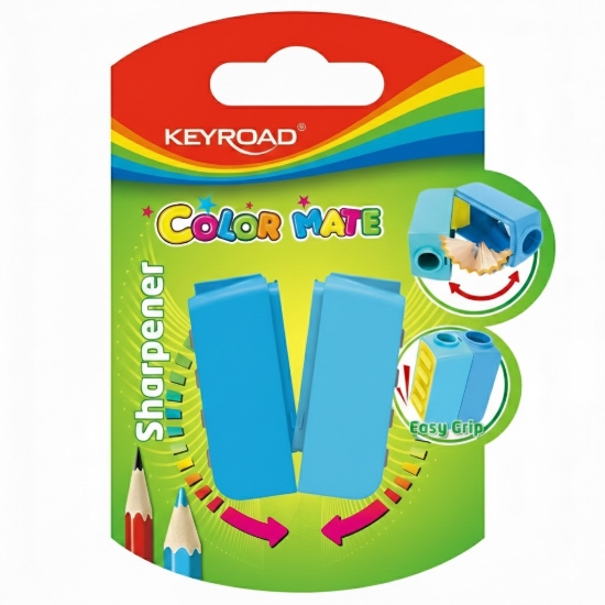 Bild von Keyroad Color Mate Kunststoffspitzer 2 Öffnungen 1 Stück auf Karte sortierte Farben Modell KR971876