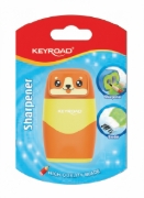 Bild von Keyroad Kunststoffspitzer mit Radierer, 2 Öffnungen, 1 Stück auf Karte, verschiedene Farben, Modell KR973261