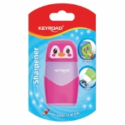 Bild von Keyroad Kunststoffspitzer mit Radierer, 2 Öffnungen, 1 Stück auf Karte, verschiedene Farben, Modell KR973261