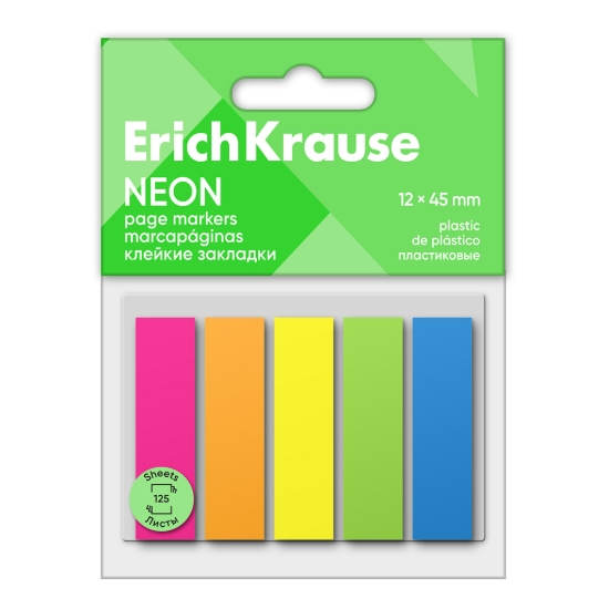 Bild von Rechteckige Haftstreifen Tabs Eric Krause 5 Neonfarben 12 × 45 mm 125 Blatt Modell 61558