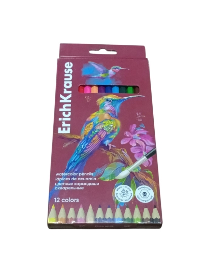 Picture of Watercolor Colored Pencils Set 12 Colors Triangular 3.3 mm with Paint Brush Model 61817