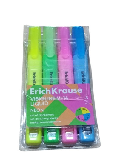 图片 Erich Krause 荧光标记笔套装 液体斜头 4支装 型号58359