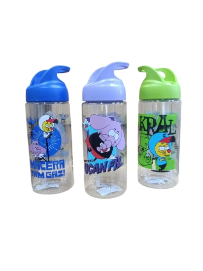 Bild von Renga Kral Shakir Wasserflasche mit Trinkhalm und Griff, verzierte Cartoon-Motive 500 ml Modell 222055