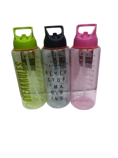 Bild von Renga Molly auslaufsichere Wasserflasche mit Trinkhalm und Griff, einfarbige transparente Farben 1 Liter Modell 912139