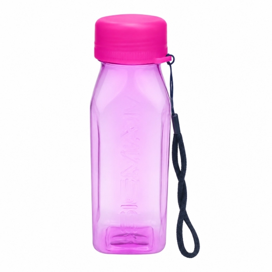 Bild von Sigma transparente fuchsiafarbene auslaufsichere Wasserflasche mit Trageband 650 ml