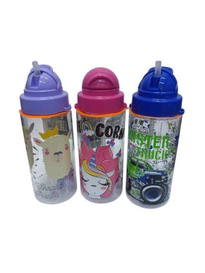 Imagen de Botella de agua Renga Migo con pajita y correa, diseños de dibujos animados decorados 500 ml modelo 912008-024