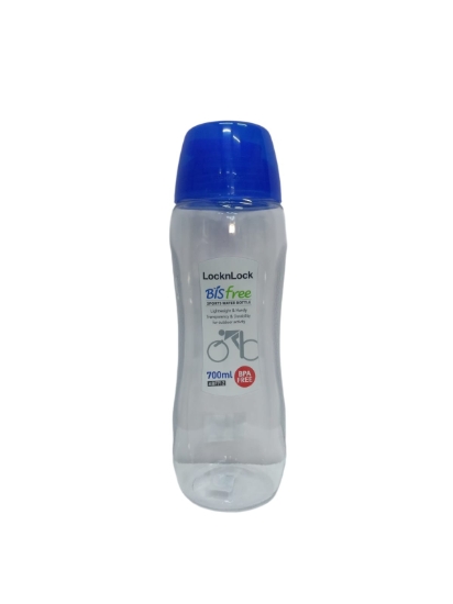 Imagen de Botella de agua deportiva Lock & Lock libre de BPA transparente con tapa azul 700 ml modelo ABF712