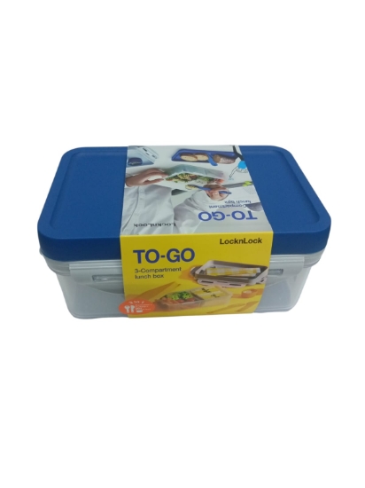 Picture of Lock & Lock To Go 3-in-1 Blue Divided Lunch Box with Spoon, Fork and Knife 1 L Model HPL817L
