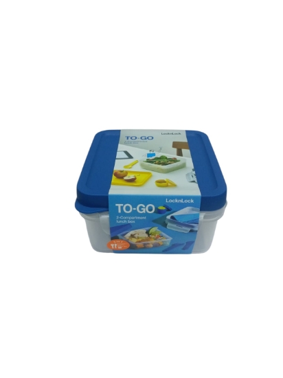 Picture of Lock & Lock To Go 2-in-1 Blue Divided Lunch Box with Spoon, Fork and Knife 1.2 L Model HPL979L
