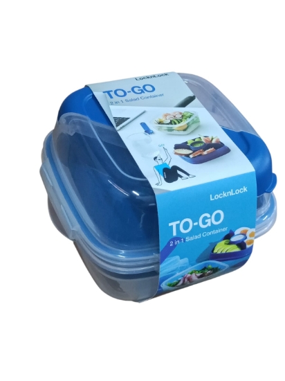 Picture of Lock & Lock To Go 3-in-1 Blue Divided Lunch Box with Spoon, Fork and Knife 950 ml Model HPL979L