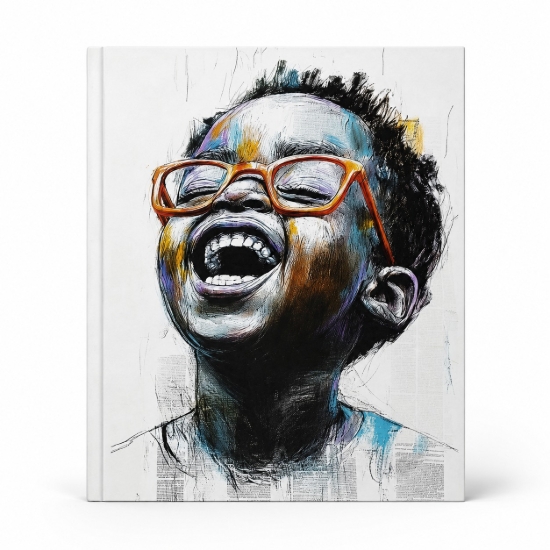 Picture of Extra Line College Notebook Staple Binding 1/2 cm Ruled 80 Sheets Laughing Boy Mask Design Coated Bristol Cover A4