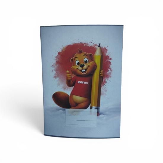 Picture of Extra Line school notebook with staple binding, 3-line ruled, 60 sheets, squirrel with pen design, duplex cover, size 16 × 22.5 cm