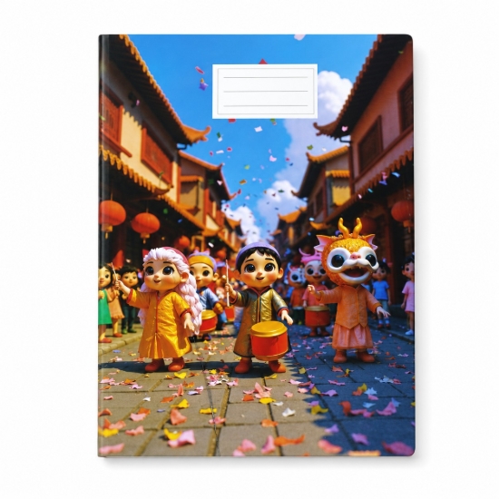 Picture of Extra Line college notebook with staple binding, ruled pages, 40 sheets, carnival design, couche cover, A4