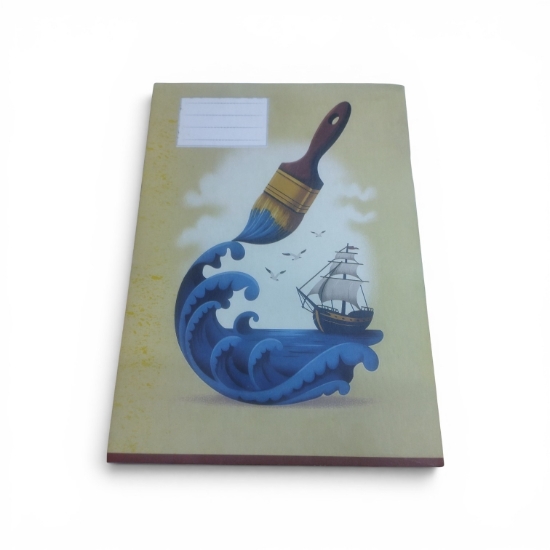Picture of Extra Line school notebook with staple binding, alternating plain and ruled pages, 80 sheets, brush and boat design, duplex cover, size 16 × 22.5 cm