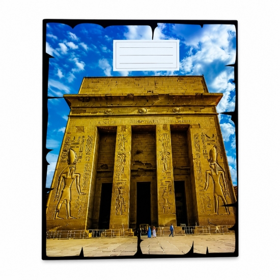 Picture of Extra Line college notebook with staple binding, ruled pages, 40 sheets, ancient temple design, couche cover, A4