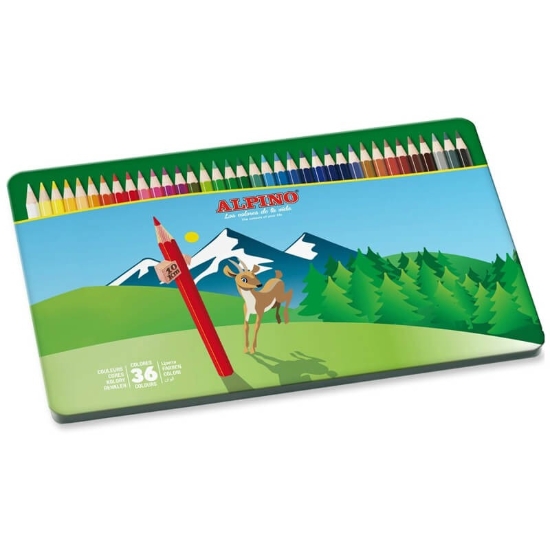 Imagen de Lápices de colores hexagonales Alpino 36 colores caja metálica modelo AL000760