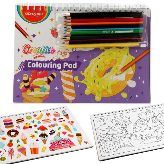 Imagen de Set de colorear Keyroad lápices de colores 12 colores con cuaderno de colorear y pegatina modelo KR72519