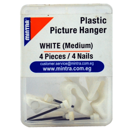 Imagen de Colgador de Imágenes de Plástico Blanco Mediano y 4 Colgadores 4 Clavos - Mintra 96449