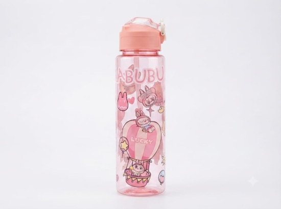 图片 Labubu 水瓶 带吸管 密封 卡通图案 900毫升 型号 AW222-2
