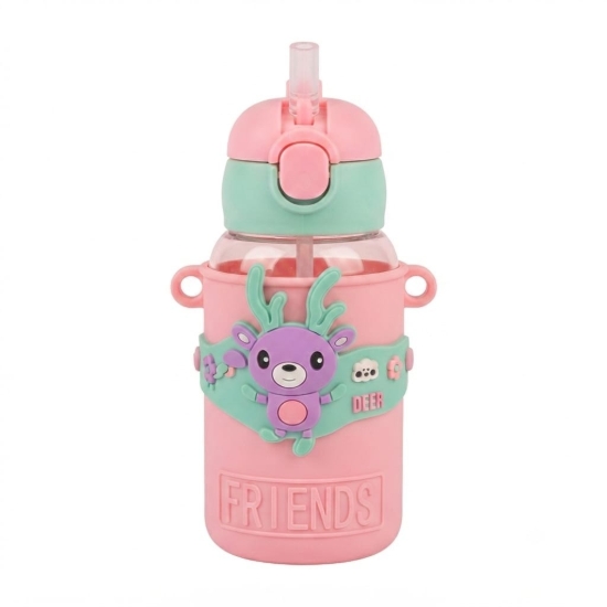 Image de Gourde Labubu avec étui en silicone et paille hermétique couleurs fluorescentes avec sangle 1 litre modèle ZK-C5